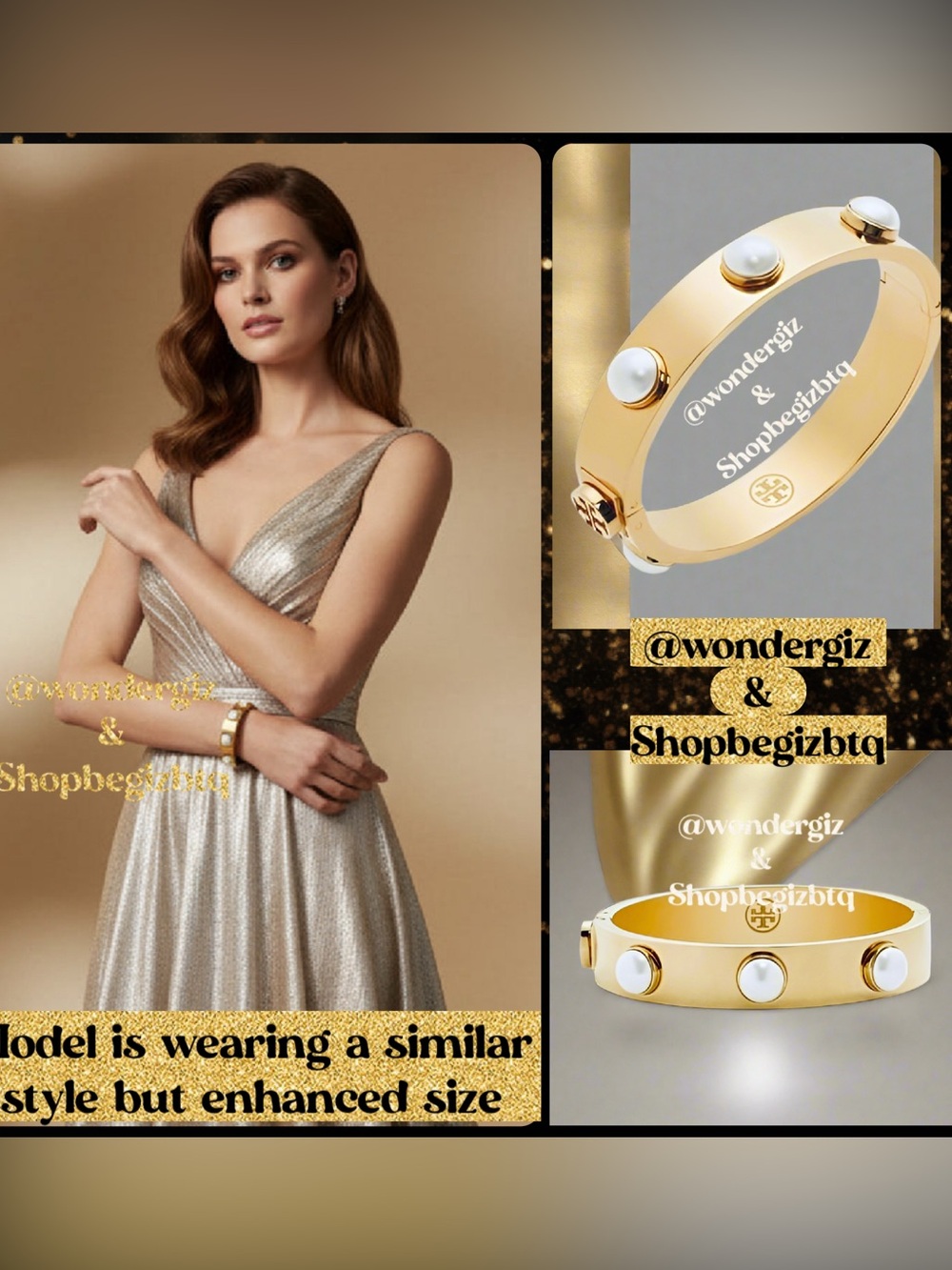 🆕 Tory Burch Authentic Metal Logo & Stud Pearls Swarovski Crystal Cuff Bracelet